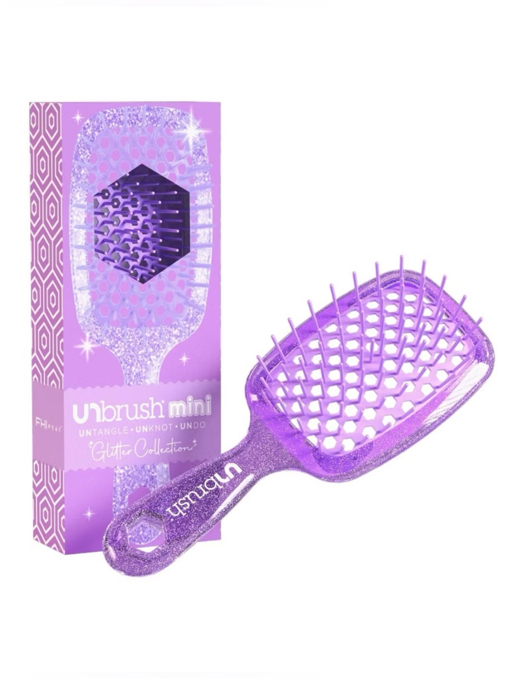 UNbrush Mini Amethyst Glitter Collection Detangling Hair Brush- wigs, extensions